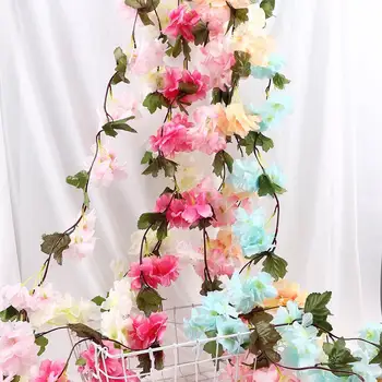 230cm Mesterséges Cseresznye Virágok Virág Szőlő, Party Kellékek Garland Selyem Hamis Cseresznye Virág Rattan Esküvői lakberendezés
