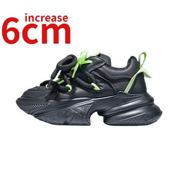 Európai Trendi Fokozott 6cm Design Cipő Férfi Cipők Valódi Bőr Alkalmi Cipő, Vastag Talpú Platform Sport Cipő Férfi