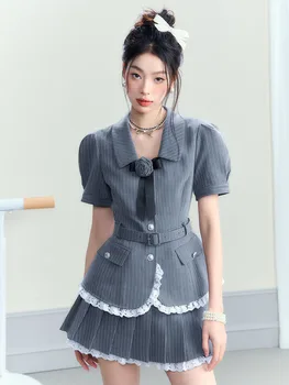 2024-es nyári új divat a nők korea egységes stílus jk ruha szett női kétrészes szett rakott rövid szoknya szett collge stílus jk készlet