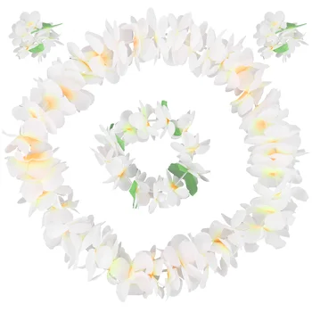 4 Db Hawaii Fejdísz Sűrűsödik Mesterséges Virág Fejpánt, Nyaklánc, Karkötő, Hawaii Virágfüzér Trópusi Tengerparti Buli Díszes