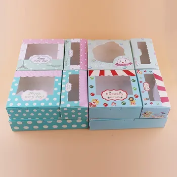 30db kraft papír doboz a csomagolás cupcake ajándék doboz, rózsaszín ablakban virág, esküvői doboz, torta, édesség cookie-k játék, party kellék