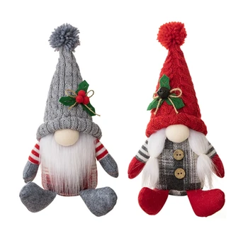 K1MF Kézzel készített Karácsonyi Gnome Arctalan Ajándék Kötés Kalap Mikulás Plüss Játék Ünnepi Asztalra, Kandallóra Dekoráció