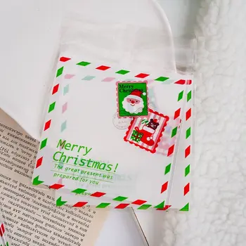 100-as Boldog Karácsonyi Süti Táskák Öntapadó Pecsét Műanyag Zsák Átlátszó Celofán Csomagokat Fél Ajándék, a Cookie-k Kártyák Édes Tok