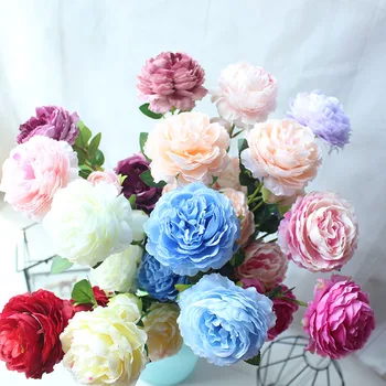 YO CHO Mesterséges Virág 3 Fej Selyem Bazsarózsa Rózsaszín Haza Esküvői Hamis Bazsarózsa virágkötészeti Esküvői Asztal Dekoráció, Party Kellékek