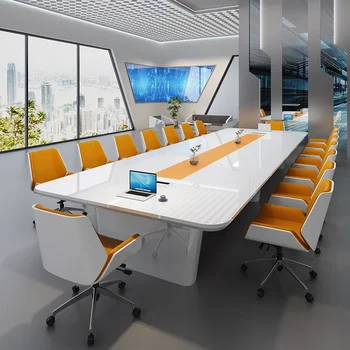 Egyszerűsített modern, divatos iroda nagy tárgyalási asztal, szék kombináció