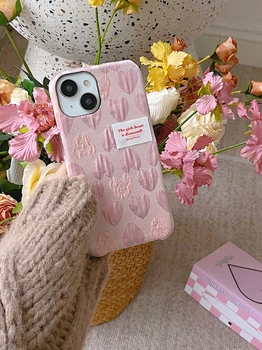 Szerelem rózsaszín Anyagból Art Telefon tok iPhone 15 14 13 12 Pro Max