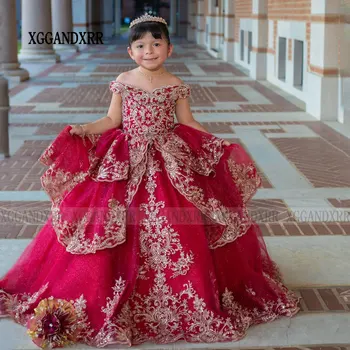 Rendelésre Készült Bor Vörös Virág Lány Ruhák 2023 Szaúd-Arab Stílusban Mini Quinceanerán Ruha Kislány Hercegnő Szülinapi Party Ruha