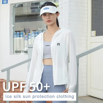 UPF50+Jég Selyem napvédő Ruházat, Női Nyári Kapucnis Nyúl napvédő Ing UV Védelem Lélegző napvédő
