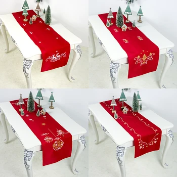 Új Karácsonyi asztali Futó Hímzett Hópelyhek Rénszarvas Asztal Ágynemű Karácsonyi Ünnepi Dekoráció, Karácsonyi asztal zászló