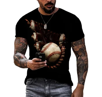 Nyári Baseball Minta, Férfi póló, Hip-Hop 3D Nyomtatás Személyiség Nyakú Rövid Ujjú Divat Ruhák