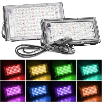 50W 100W LED Floodlight EU-Csatlakozó AC220V White/Meleg Fehér/RGB Kültéri Világítás Reflektorfénybe IP65 Vízálló Utcai Árvíz Fény