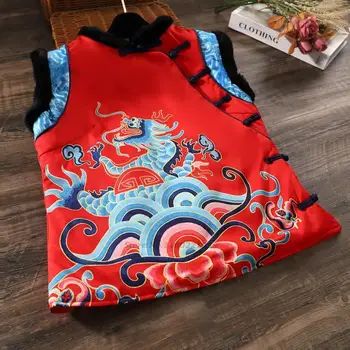 2024 kínai nők vintage mellény sárkány pirnt tang öltöny sűrűsödik mellény hagyományos cheongsam maximum nemzeti szél mellény mellény