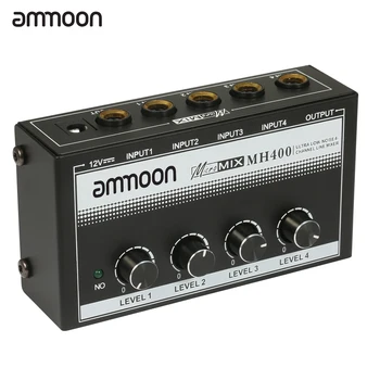 ammoon MH400 Ultra Alacsony zajszintű 4-Csatornás Vonal Mixer Mini Audio Mixer 1/4-inch-es TS Bemenetek & Kimeneti Hangerő-szabályozás a Gitár