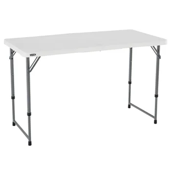 4 Méteres Téglalap Fold-a-Fele Állítható Magasságú Asztal, Beltéri/Kültéri Lakossági Minőségű Fehér Gránit Kerti Asztal Piknik Asztal