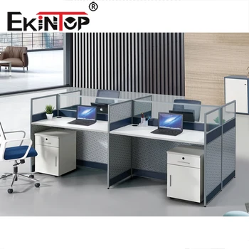 Ekintop Új moduláris könnyű összeszerelés design 4 fő irodai íróasztal partíció üvegfal