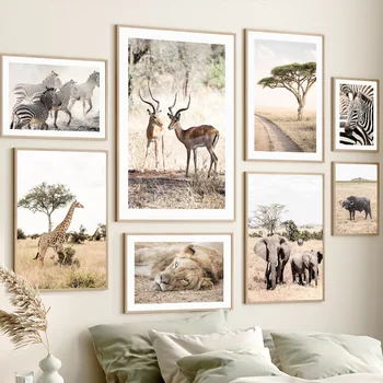 A Wall Art Vászon Festmény Vad Afrikai Antilop, Oroszlán, Zsiráf, Elefánt, Állat, Poszterek, Nyomatok, Fali Képek, Nappali Otthona