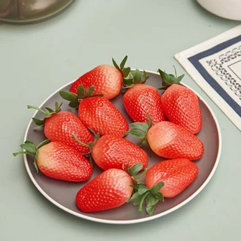 10 Db Műanyag Aritificial Strawberrries Élethű Piros Hamis Gyümölcs Esküvői Párt Irodájában Lakberendezési Kiegészítők