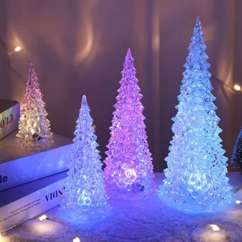Kivilágított karácsonyfa Színes LED-es Akril Éjszakai Fény Asztalra Ünnepi Dekoráció 4 Méretben Fény Csillogó Asztali Figura