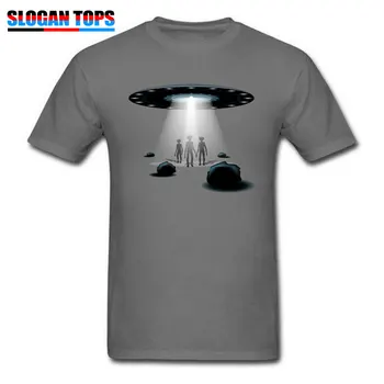 Új Érkezés Férfi Póló UFO Nyomtatás Rövid Ujjú Tshirt-Póló Nyári Őszi O-Nyak 100% Pamut Felsők Srácok Szürke Póló Idegen Nyomtatás