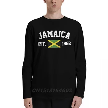 100% Pamut Jamaica Zászló EST. Év Hosszú Ujjú Őszi póló Férfi Női Unisex Ruha VAN T-Shirt Felsők Pólók