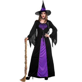 Phertiful Halloween Boszorkány, Vámpír Jelmez Női Felnőtt Ijesztő Lila Ruha Purim Karnevál Party Ruházat Dráma Álarcosbál XXL