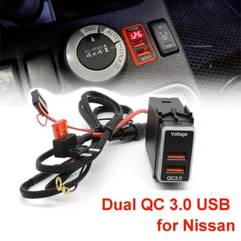 12V 24V Autó Felelős Aljzat Kábel, Kettős QC3.0 USB Adapter LED Voltmérő Digitális Kijelző Nissan
