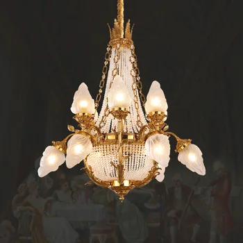 Francia Magas Mennyezet Előcsarnokban Nagy Kristálycsillár, Villa Réz Lámpa Európai Luxus Hall Réz Medál Fény