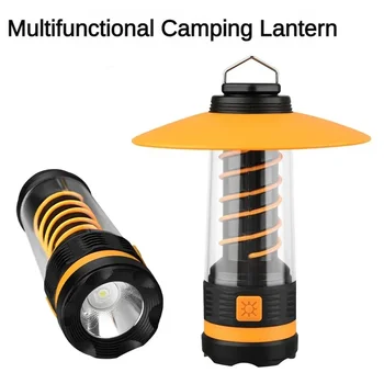 2 in1 Hordozható Kemping Lámpa LED-es Zseblámpa, USB Újratölthető Kültéri, Vízálló Sátor Fények 3 Mód Szabályozható Hangulat Lámpa