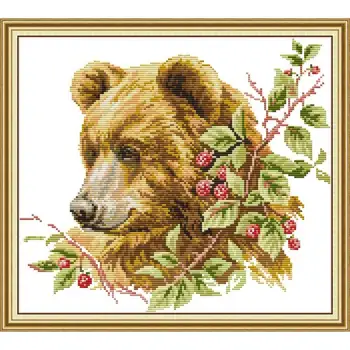 Állat mintás, barna medve jelezni cross stitch 14ct 11ct nyomtatott vászon hímzés meghatározott DIY kézimunka, varrás, kit otthon dekoráció