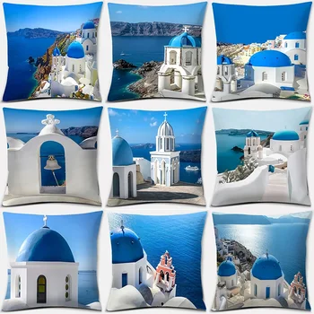 45*45cm Görögország, Santorini Sorozat Minta Tér Párnahuzat párnahuzat Otthon, Kanapé, Textil párnahuzat