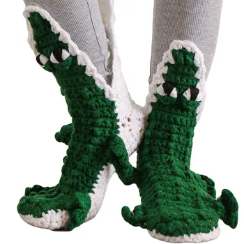 1 Pár Rajzfilm a férfiak, mind a nők aranyos állat zöld krokodil zokni vicces unisex krokodil kötött zokni krokodil zokni