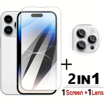 2 Az 1-ben képernyővédő, Lencse Edzett Védő IPhone 14 15 Pro Max 13 12 Mini 11 Pro 15 Ultra Glass Film
